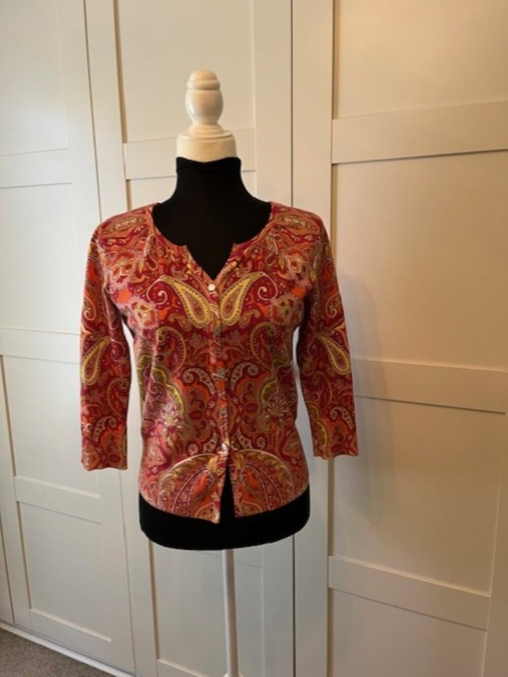 Talbots knit button front paisley pattern sweater